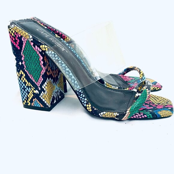 Cape Robbin Womens block heel sandal Size 6 wearable art snake skin colorful - Picture 1 of 6